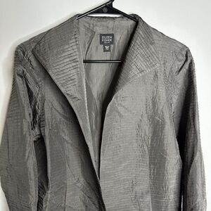 Women's Eileen Fisher Size PM Grey Lightweight Cardigan Blazer 100% Silk‎
